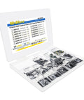 Premium Grade 400V Aluminum Electrolytic Capacitor Assortment Kit With Ninety Five Pieces displayed in a clear storage case.