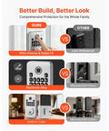 Secure Your Front Door With This Slick Silver Touch Fingerprint Deadbolt Keyless Entry Lock Featuring Foolproof Auto Lock Timing And Bright LED Guidance For Zero Fuss Smart Home Security comparison chart showing waterproof, material, and color advantages.