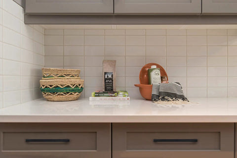 Modern kitchen with 40 Pack Solid 5 Inch Center to Center Slim Square Bar Drawer Handles Matte Black Cabinet Hardware