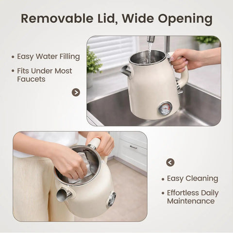 Retro Electric Kettle 1.7L With Stainless Steel Interior No Plastic Contact Double Wall Cool Touch Fast Boil 1500W