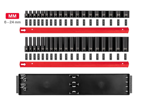Three Eighths Inch Drive 6 Point Impact Socket Set With Rails 38 Piece Includes Shallow And Deep Sockets From 6 To 24 mm