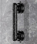 Premium Upgraded Rock Solid Two Pack Shower Grab Bars For Bathroom Wall, Heavy Duty Non Slip Suction Handles With Zero Drilling Nonsense, Game Changing Senior Safety Assist Grips, Reusable Black White Set mounted on wet tile.