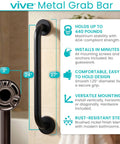 Solid as a Rock Shower Grab Bar Heavy Duty Bathroom Handrail With Zero Slip Grip And Super Strong 440 Lbs Weight Capacity For Senior Mobility Safety installation close-up with 27-inch black metal design.