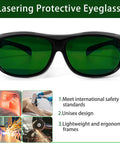 Heavy Duty IPL Laser Safety Glasses With Green Lens And UV Guard For Tanning Beds Red Light Therapy And Infrared Welding, front view