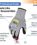 Level 5 Cut Resistant Gloves Cru553 with 3D All Day Comfort Fit, thin, lightweight, touchscreen compatible, breathable grey large