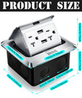 Legit Heavy Duty Pop Up Floor Electrical Outlet Cover With 20 Amp Power And Quick Usb Charging Silver Retractable Recessed Socket dimensions shown