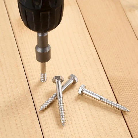 Drill bit above 304 stainless steel High Grade 25 Pc 1/4X2 Inch Hex Lag Screws Heavy Duty rustproof bolts on wood.