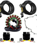 Heavy Duty Dual Output Stator With Voltage Regulator Rectifier And Plug And Play Gasket Swap For Polaris RZR Ranger ACE General Total Charging System Fix Up 2013 Through 2025 components including wiring harness and stator.