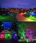 Smart Led Flood Light 30W RGB Color Changing Bluetooth App Control Outdoor Security Light illuminating yard pathways at night.