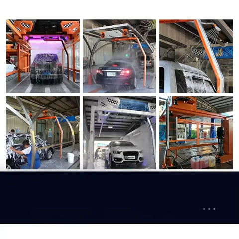 Commercial Fully Automatic Touchless Car Wash Machine With 360 Degree Rotating High Pressure Spray And Fast Air Dry System for vehicle cleaning images.