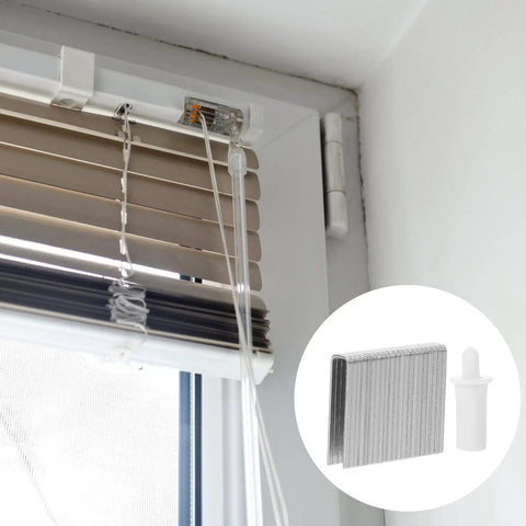 Hella Durable White Stainless Steel Shutter Pins Paired With A Dead Simple Louver Repair Kit with attached window blinds.