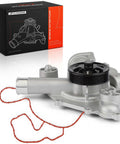 Rock Solid Engine Water Pump V8 5.7L for Dodge Charger Challenger Chrysler 300 Jeep Grand Cherokee 2009 2010, aluminum body with black pulley.