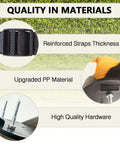 Close-up of durable lawn aerator shoes' reinforced straps, upgraded PP material, and high-quality hardware details.