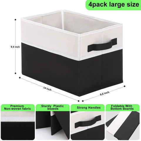 Heavy Duty Large Shelf Storage Bins Four Pack Black Collapsible Fabric Storage Baskets Foldable Closet Organizers with strong handles