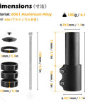 Diagram showing dimensions of Bike Stem Riser And Handlebar Extender For MTB And BMX Aluminum Alloy Head Up Adapter.