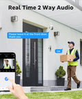 Wireless Home Security Camera System With 8 PTZ Outdoor Cameras And 16CH NVR, shown monitoring a delivery at a front door