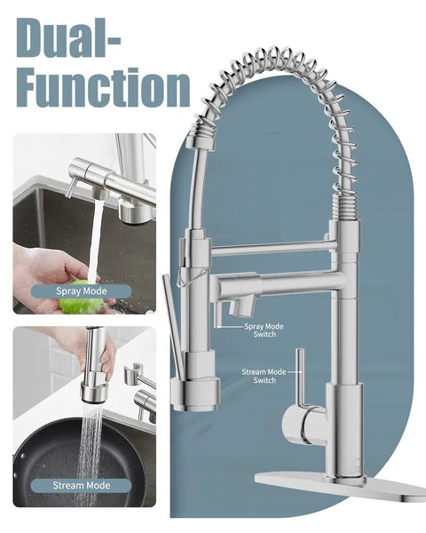 RV Kitchen Faucet With Soap Dispenser And Pull Down Sprayer, Easy Install Single Handle Deck Plate Mount, Dual Function Spray Head.
