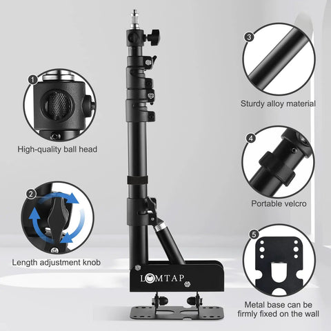 Ring Light Wall Mount With 45.7 Inch Adjustable Boom Arm For Photography Studio Lighting Triangle Wall Mount Sturdy Alloy Support For Salon Tattoo Shops And Barbers Strobe Compatible; features high-quality ball head and alloy material.