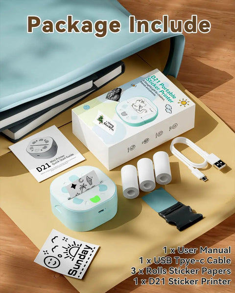 Bluetooth Sticker Printer Mini Portable Sticker Maker With 3 Roll Paper Inkless Thermal Printing For iPhone Notes And Journals
