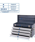 Road Ready 21 Inch Auto Locking Tool Chest, Freestanding Utility Cabinet With Ball Bearing Slides And Eva Padded Drawers, Quick Load Carry Handle For Mobile Workshop In Antique Grey dimensions and features.