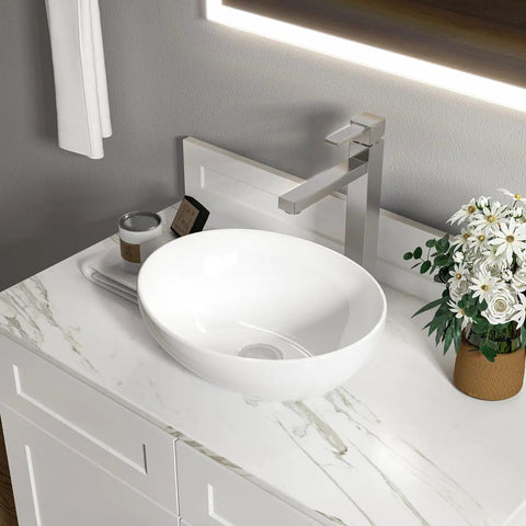 Dope Oval White Ceramic Vessel Sink For Bathroom, Countertop Install, 16 By 13 By Five And A Half Inches, Durable Ceramic Construction