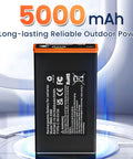 5000mAh rechargeable battery for cameras, showcasing power rating, designed for outdoor use, part of 2 Pack 5000mAh Replacement Battery For Moultrie Edge Trail Cameras No Sweat Setup Drop In Fit High Capacity Solar Ready Trail Cam Essential Built Tough All Season.