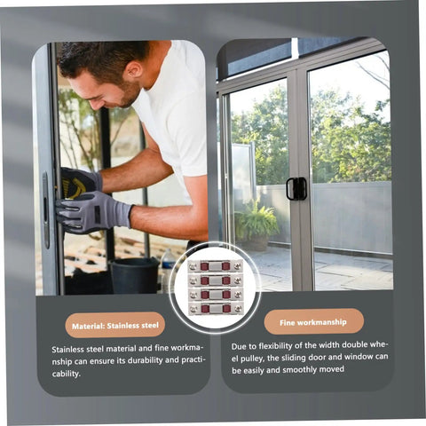 Man installing Heavy Duty Double Wheel Window And Door Pulley Replacement Rollers With Sweet Smooth Glide Premium Stainless Steel Sash Track Hardware.