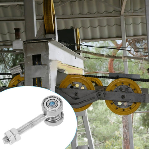 No Sweat Heavy Duty Sliding Door Roller Hanger With Double Bearing Steel Trolley Wheel, showing wheel assembly and hardware.