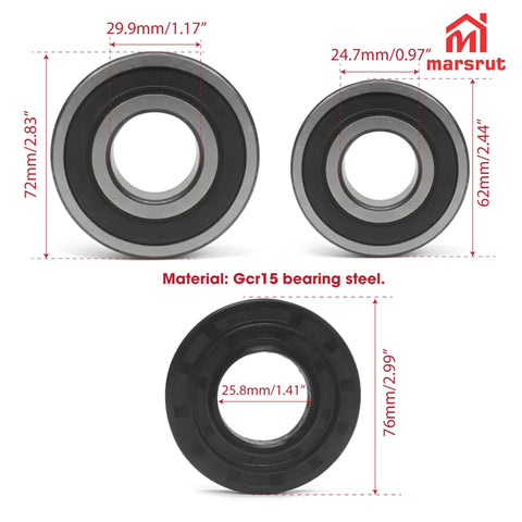 Heavy Duty Front Load Washer Core Rebuild Kit With Legit Tub Bearings And Leak Proof Seals For Smooth Sailing Laundry Days And Zero Hassle Restoration That Truly Delivers, showing Gcr15 steel bearings and measurements.