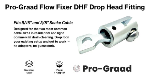 Heavy Duty Down Head Fitting For Drain Snake Fits 5/16 And 3/8 Inch Cable Slick Slotted Converter close-up view.