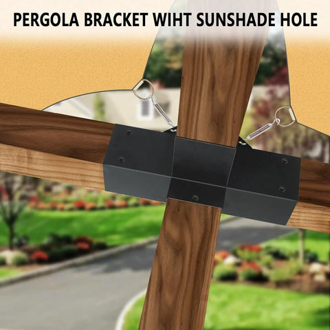 Beefy Four Way Right Corner Pergola Brackets Kit For 3.5 Inch Wood Beams 4x4 Posts With Hardware Heavy Duty Steel Black Powder Coated For Patio Gazebo And Log Cabin