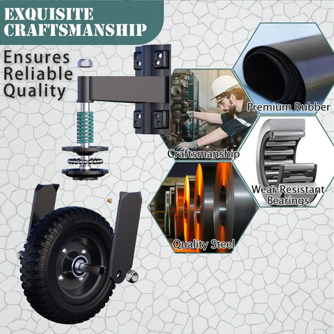 Six Inch Heavy Duty Gate Wheels Serving As A Badass Rolling Rig With Built Spring Suspension showcasing premium rubber and quality steel details.