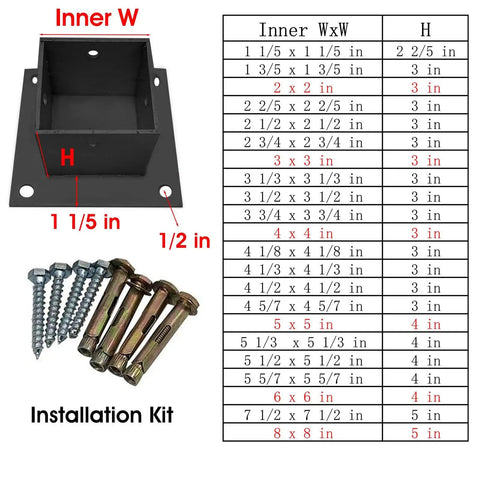 Heavy Duty Post Anchor Brackets Kit For Concrete And Wood Decking Base Plate Black 4x4 Posts Easy Install Metal Flange For Pergolas Fences And Mailboxes Rust Resistant 304 Stainless Steel Supports 440lb Load
