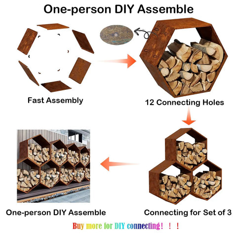 Hexagon Firewood Log Rack Built Tough With Honeycomb Design For Wood Storage Indoor Outdoor Use Durable Steel Pre Rust Finish Big Capacity
