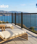 Rock Solid Deck Railing Kit Complete Post Bracket Set With Sturdy Square Balusters And Weather Resistant Caps No Sweat Assembly For 18 To 24 Foot Span 42 Inch Height Backyard Makeover Boost, black railing overlooking ocean with wicker chairs.