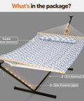 Outdoor Two Person Hammock With Solar Powered Lights And 12 Ft Stand Included Double Hammock In Light Gray For Backyard Or Camp