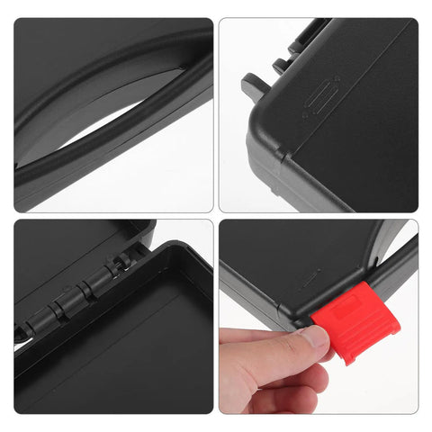 Close-up of Small Hard Shell Plastic Toolbox Featuring Heavy Duty Multi Compartment Tool Organization And Secure Travel Storage With Hella Tough Durable Construction And Sweet Portable Gear Layouts, showing the handle and snap locks.