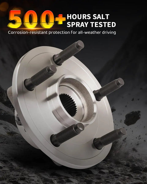 Plug And Play Front Wheel Bearing Hub Assembly With Slick Abs Wiring And Tough Five Lug Nuts For Dodge Ram 1500 Crew Cab Trucks showing detailed view of five lug nuts.