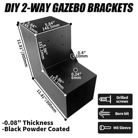 4x4 L Shaped Pergola Bracket Kit With 2 Way Wood Post Brackets For Indoor Outdoor Use And Easy Install, 90 Degree Corner Brackets For Gazebos Patios Porches And Log Cabins, Heavy Duty Galvanized Steel With Screws, 4 Pack