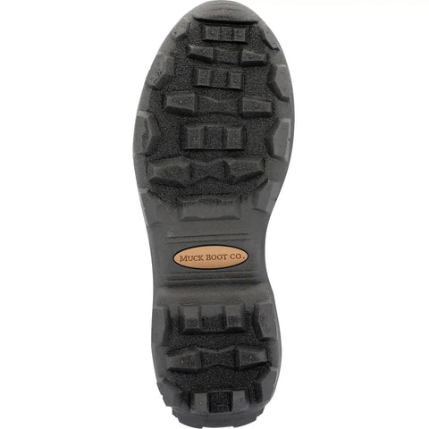 Men's Woody Max Rubber Insulated Work Boots Realtree Edge Camo Waterproof Hunting Footwear for Severe Wet and Extreme Cold Conditions sole view with rugged tread design.