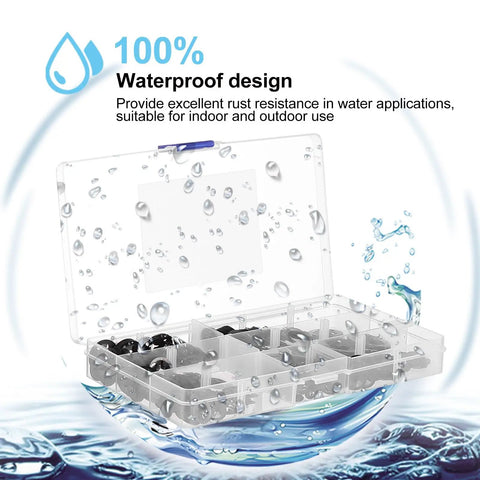 Waterproof case for Lock Washers Assortment Kit With Internal Tooth Push On Quick Locking Clips Black Fasteners For Industrial And Automotive Use Great For DIY Projects And Machinery Maintenance
