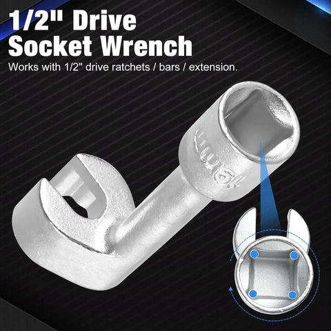 Premium L Type Fuel Line Socket Wrench Set Built Tough With Chrome Vanadium Steel For Hella Sturdy Under The Hood Diesel Engine Repair And Straight Shot Injector Line Access 1/2 inch drive socket wrench designed for precision in tight spaces.