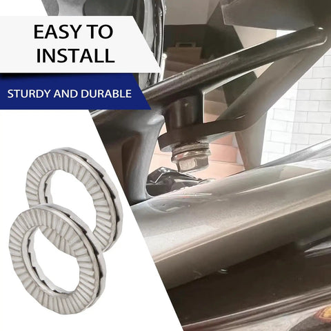 Heavy Duty M8 Wedge Locking Washers Set Of Twenty Double Stack Manganese Steel Hardware For Bolts And Nuts Dampens Vibration Locks It Down Tight Zero Wiggle Room Guaranteed, showcasing installation on a bolt.