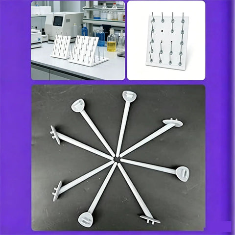 Heavy Duty Lab Glassware Drying Rack With Detachable Drip Rod, featuring white detachable pegs for secure drying in labs.