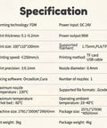 Specifications sheet for Kid Friendly 3D Printer For Beginners With Auto Leveling And High Speed Printing Direct Drive Extruder.