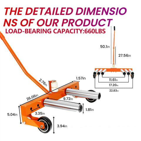 Heavy Duty Rolling Tire Dolly Workhorse Hauler For Moving Truck And Trailer Wheels Smoothly Across Extra Wide Concrete Floors Forged From Heavy Steel Tubing with detailed dimensions shown.
