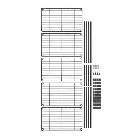 Heavy Duty Wire Shelving Rack Adjustable Five Tier Garage Storage Organizer Unit With Tool Supply Holder Black Finish parts and assembly components.