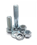 Hex cap screws, hex nuts, and washers from the 3,610 Piece Grade 5 Coarse Hardware Assortment Kit With Hex Cap Screws, Hex Nuts, And Washers In A Durham 40 Hole Metal Bin For Industrial, Shop, And Home Projects.