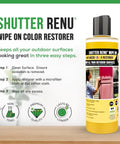 Tough As Nails Wipe On Surface Restorer And Protector For Faded Shutters Garage Doors And Outdoor Gear in an eight ounce bottle with instructions.