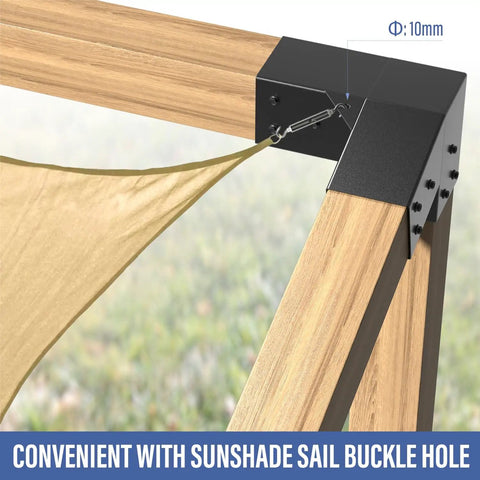 Heavy-Duty 15-Degree 3-Way Pergola Right Angle Bracket With Raised Post Base For 4x4 Wood Beams - Tough-As-Nails Weatherproof Garden Gazebo Corner Support Kit, Set Of 8